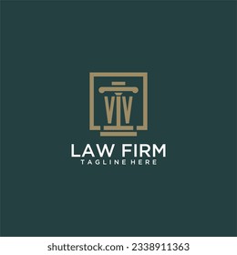 Logotipo de monograma inicial VV para la firma de abogados con diseño de hitos en cuadrado creativo