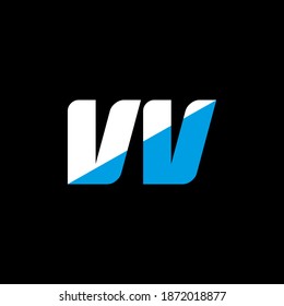 VV letter logo design on black background. VV creative initials letter logo concept. VV icon design. VV white and blue letter icon design on black background. V V