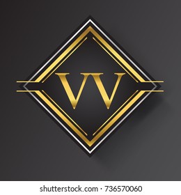 VV Letter logo in a square shape gold and silver colored geometric ornaments.