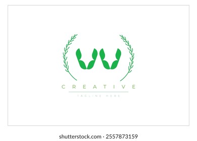 VV letters eco logo with leaf. Fresh nature and healthy leaf logo design.