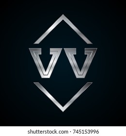 VV Monogram, Metal Logo, Silver Logo