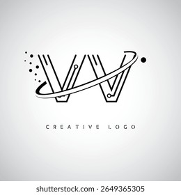 Logotipo de Monograma de Órbita VV - Marca de Letra Mínima Futurista com Linha de Arte Circular, Pontos Inspirados na Tecnologia e Conceito de Movimento Espacial para Identidade de Marca Moderna