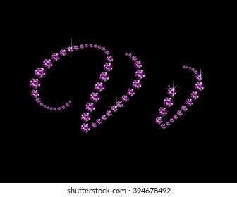 Vv in stunning Amethyst Script precious round jewels, isolated on black. Vector EPS-10 file, transparency used. 
