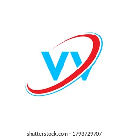 VV V V letter logo design. Initial letter VV linked circle uppercase monogram logo red and blue. VV logo, V V design. vv