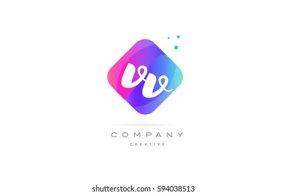 vv v  pink blue rhombus abstract 3d alphabet company letter text logo hand writting written design vector icon template 