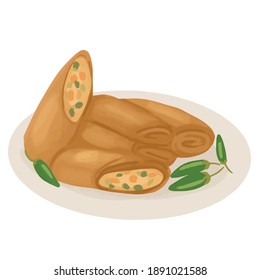 Vvector illustration of Rissole a pastry filled with meat, usually minced meat, and vegetables wrapped in omelette, and fried after being coated with flour and beaten chicken eggs. Indonesian food.