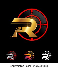 A VVector Illustration set of Gun Monogram Logo Initial Letter R