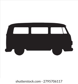 Vw bus vector vintage van silhouette campervan travel vehicle icon art.
