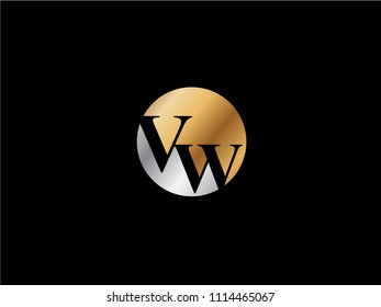 VW circle Shape Letter logo Design in silver gold color