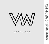 VW Creative Letter Logo – Minimal Line Monogram in Black Outline for Modern Branding Identity Design.