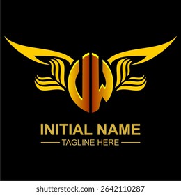 VW Golden Wing Emblem Logo with elegant gold wings, sleek and modern design. Ideal for branding, creative projects, luxury businesses, or artistic ventures.