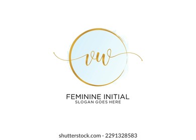 VW handwriting logo with circle template vector signature, wedding, fashion, floral and botanical with creative template.