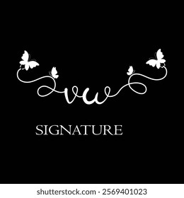 VW Handwritten initial letter, VW simple signature vector logo with butterfly shape variation, beauty, photography letter logo design. V W