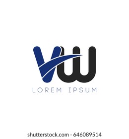 vw initial letter uppercase logo blue and black
