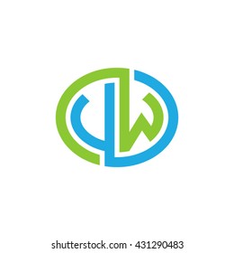 VW initial letters looping linked ellipse logo blue green