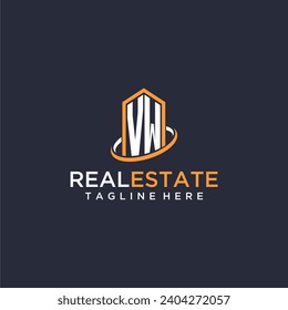 VW initial monogram logo real estate with building style design vector