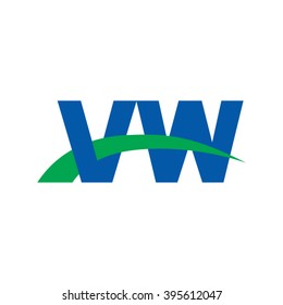 VW initial overlapping swoosh letter logo blue green