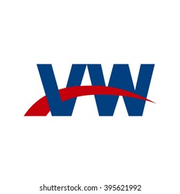 VW initial overlapping swoosh letter logo blue red
