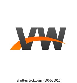 VW initial overlapping swoosh letter logo black orange