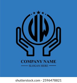 VW initials held within hands, symbolizing trust and protection. The circle represents unity, while stars highlight excellence and ambition.