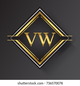 VW Letter logo in a square shape gold and silver colored geometric ornaments.