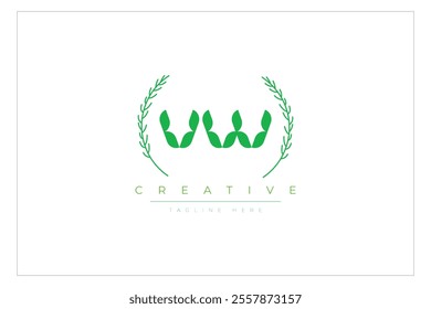 VW letters eco logo with leaf. Fresh nature and healthy leaf logo design.