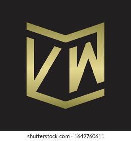 VW Logo Emblem Monogram With Shield Style Design Template Isolated. Gold colors