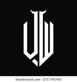 VW-Logo-Monogramm mit Hornform, einzelne schwarz-weiße Designvorlage auf schwarzem Hintergrund