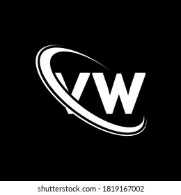 VW-Logo. V W Design. Weißer VW-Brief. VW/V W Buchstaben Logo Design. Anfangsbuchstabe VW verlinktes kreisförmiges Monogramm-Großbild-Logo.	