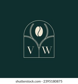 VW Diseño de logotipo único y simple combinación de letras y grano de café