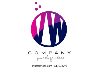 VW V W Circle Letter Logo Design with Purple Magenta Dots Bubbles Vector Illustration