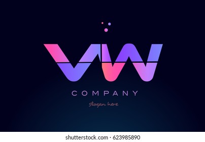 vw v w creative color blue background pink purple blue magenta alphabet letter company logo vector icon design