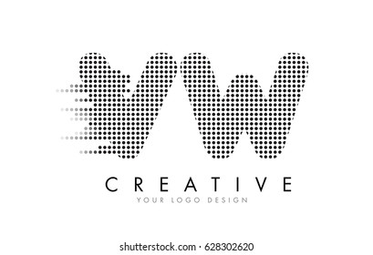 VW V W Letter Logo Design with Black Dots and Bubble Trails.