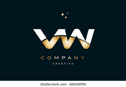 vw v w  white yellow gold golden metal metallic luxury alphabet company letter logo design vector icon template