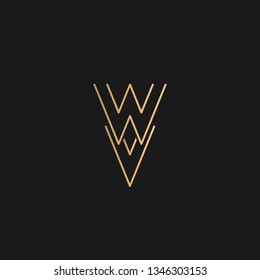 VW or WV logo vector. Initial letter logo, golden text on black background