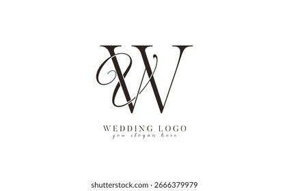 Logotipo de la boda del monograma de VW WV con letras iniciales