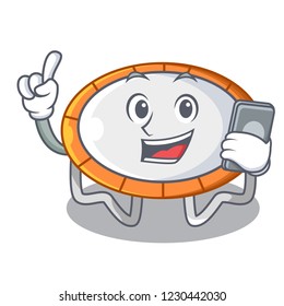 vWith phone trampoline jumping shape cartoon realistic icon