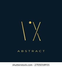 VX Abstract Golden Logo Design. Abstract Golden Symbol Composition on a Dark Navy Blue Background