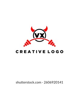 VX initial monogram for fitnes or gym logo with devil style design