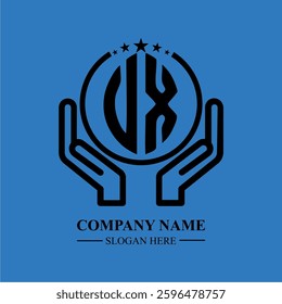 VX initials held within hands, symbolizing trust and protection. The circle represents unity, while stars highlight excellence and ambition.