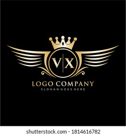 VX Letter Initial mit Royal Wing Logo Template.