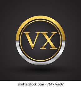 VX Letter logo in a circle, gold and silver colored. Vector design template elements for your business or company identity.
