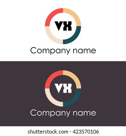 VX letters business logo icon design template. Symbol with four colors circle