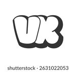 VX logo, bubble comic lettering, rounded in graffiti style black and white silhouette. Trendy preschool V and X letter text for festival party, personal initials, children funky print and web. 