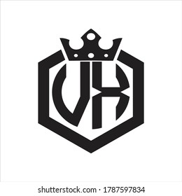 VX Logo monogram rounded by hexagon shape with crown design template on white background
