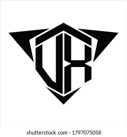 VX Logo monogram with wings arrow around design template on white background