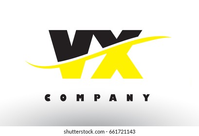 VX V X  Black and Yellow Letter Logo with White Swoosh and Curved Lines.