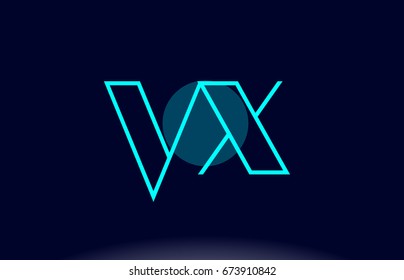vx v x blue line circle letter logo alphabet creative company vector icon design template