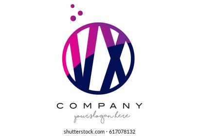 VX V X Circle Letter Logo Design with Purple Magenta Dots Bubbles Vector Illustration