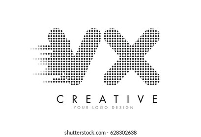 VX V X Letter Logo Design with Black Dots and Bubble Trails.
